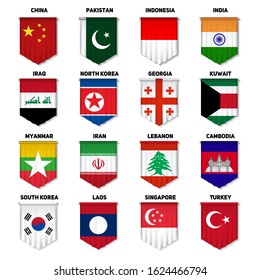 3d realistic pennants of asia states
