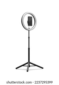 3d realistic phone on tripod with light bulb. Live stream concept. Vector illustration