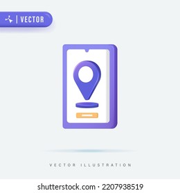 Icono de localización de clavijas en 3D en la Ilustración del vector Smartphone. Puntero de mapa 3d