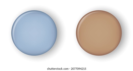 3d realistic pin round button in blue and beige pastel colors. Vector isolated illustration