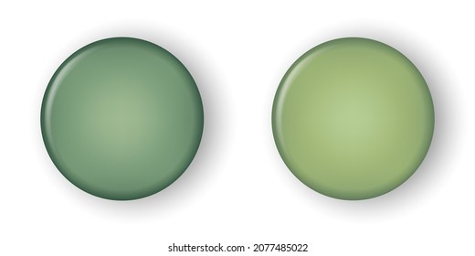 3d realistic pin round button in green and olive pastel colors. Vector isolated illustration