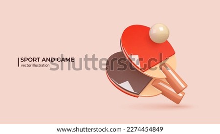 3d realistic Ping pong racket and ball. Realistic 3d design of sports elements Ball and Pinpong Rockets in cartoon minimal style. Vector illustration