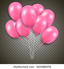 3d Realistic Pink Balloons.  Holiday illustration of flying glossy balloons.