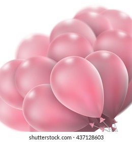 3d Realistic Pink Bunch of Birthday Balloons Flying for Party and Celebrations With Space for Message Isolated on White Background. EPS 10 vector file included