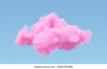 3d realistic pink cotton cloud on transparent background. Fluffy vector smoke.