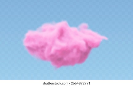 3d realistic pink cotton cloud on transparent background. Fluffy vector smoke.
