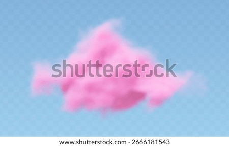 3d realistic pink cotton cloud on transparent background. Fluffy vector smoke.
