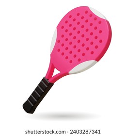 3d realistic pink paddle tennis racket on white background. Vector illustration. Padel tennis racket sport equipment