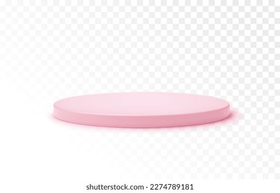 3d realistic pink plinth round base podium isolated separate layer. Minimal stage platform for product display presentation, winner award. Pink podium mockup vector illustration