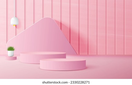 3d realistic pink podium with copy space area, blank space for product placement, product display, mockup. vector template