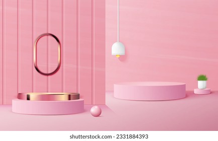 3d realistic pink podium with copy space area, blank space for product placement, product display, mockup. vector template
