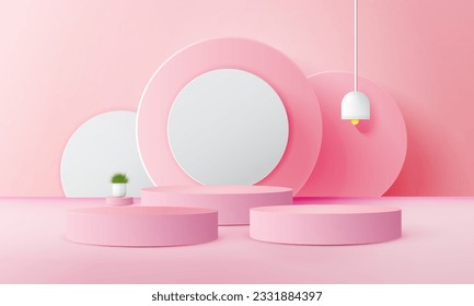 3d podio rosa realista con espacio de copia, espacio en blanco para la colocación del producto, visualización del producto, maquillaje. plantilla de vector