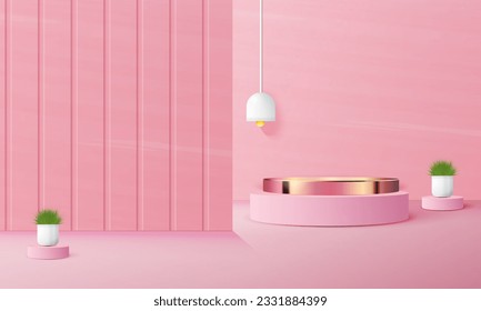 3d realistic pink podium with copy space area, blank space for product placement, product display, mockup. vector template