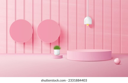 3d podio rosa realista con espacio de copia, espacio en blanco para la colocación del producto, visualización del producto, maquillaje. plantilla de vector
