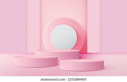 3d podio rosa realista con espacio de copia, espacio en blanco para la colocación del producto, visualización del producto, maquillaje. plantilla de vector