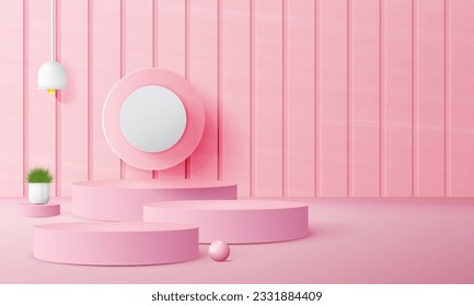 3d realistic pink podium with copy space area, blank space for product placement, product display, mockup. vector template