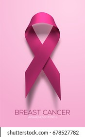 3d realistic pink ribbon, breast cancer awareness symbol.