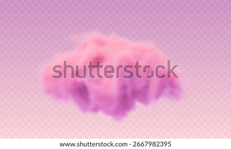 3d realistic pink sunset cotton cloud on transparent background. Fluffy vector smoke.