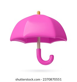 3D realistic Pink umbrella. Cartoon glossy plastic vector object isolated on white background.