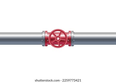 3d realistic pipe with valve and piping system. Vector illustration 