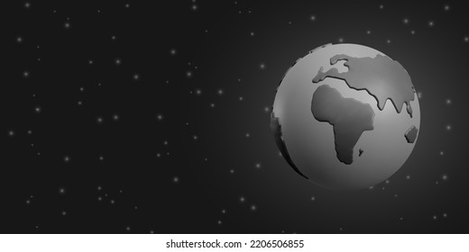 3d realistic planet Earth with simple natural surface texture on starry background. Vector illustration