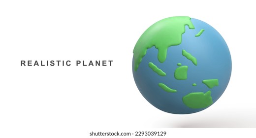 Planeta 3D realista sobre fondo blanco. Ilustración vectorial.