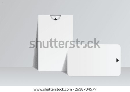 3D Realistic plastic hotel apartment keycard and booklet holder, open leaflet, bifold mockup isolated on background. Blank template for hotel key card, credit card, notecard, postcard, invitation