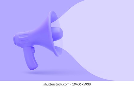 3d realistic plastic megaphone with bubble for social media marketing concept. Vector illustration