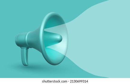 3d realistic plastic megaphone with bubble for social media marketing concept. Vector illustration