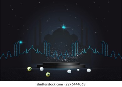 3d realistic podium with Islamic Ramadan podium