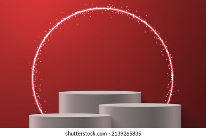 3d realistic podium or pedestal on red background. Product presentation mockup