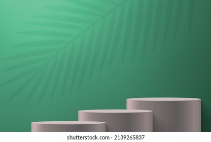 3d podio o pedestal realista sobre fondo verde. Modelación de presentación de productos