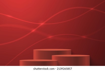 3d podio realista o pedestal sobre fondo rojo de lujo. Modelación de presentación de productos