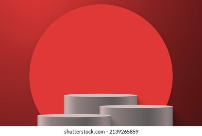 3d realistisches Podium oder Podest auf rotem Hintergrund. Produktpräsentationsmuster