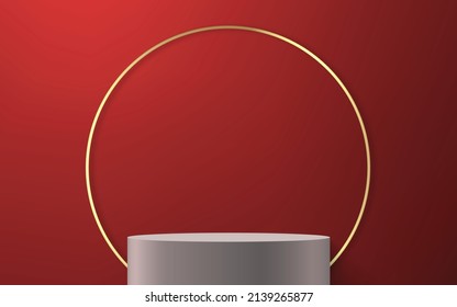 3d realistic podium or pedestal on red background. Product presentation mockup