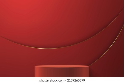 3d realistisches Podium oder Podest auf rotem luxuriösem Hintergrund. Produktpräsentationsmuster