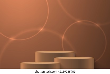 3d podio o pedestal realista sobre fondo de lujo dorado. Modelación de presentación de productos