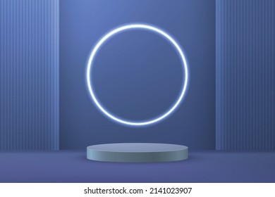 3d realistic podium or pedestal on blue luxury background. Product presentation mockup
