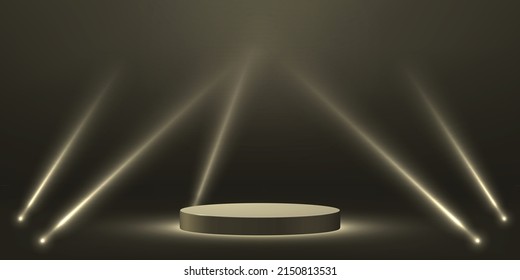 3d realistic podium or pedestal with spotlight on dark background. Product presentation mockup