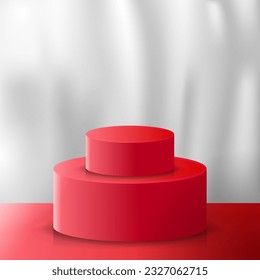 3d realistic podium red white color vector design