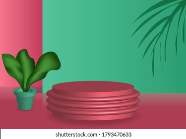 3d ilustración de escaparate de podio realista , pared realista tienda de publicidad mockup pantalla de fondo interior 
