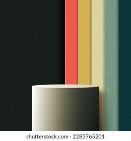 3D realistic podium stand cylinder shape with vertical stripes lines pattern backdrop retro style. You can use for mockup product presentation, showcase, showroom, gallery art present, etc. Vector
