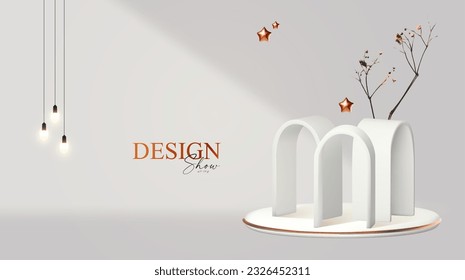 3D realistic premium product display design template. White scene geometric composition. Elegant vector arc with light and shadow. Stage for showcase