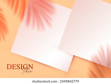 3D realistic premium product display design template. Scene with square paper banner set, light and shadow. Elegant vector platform. Stage for showcase