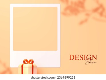 plantilla de diseño de visualización de producto 3D realista premium. Escena con marco de medios sociales. luz y sombra de hojas. Elegante plataforma vectorial. Escenario para la muestra