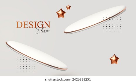 3D realistic premium product display design template. White scene with round podium, light and shadow. Elegant vector platform. Stage for showcase