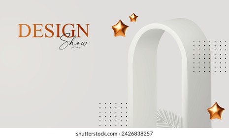 3D realistic premium product display design template. White scene geometric composition. Elegant vector arc with light and shadow. Stage for showcase