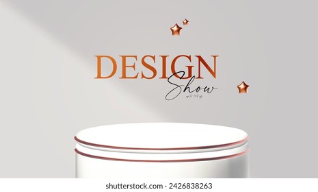 3D realistic premium product display design template. White scene with round podium, light and shadow. Elegant vector platform. Stage for showcase
