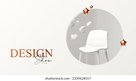 3D realistic product display design template. White scene with chair podium. Elegant vector platform. Stage for showcase