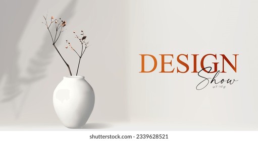 3D realistic product display design template. White scene with podium. Elegant vector platform. Vase with light and shadow. Stage for showcase